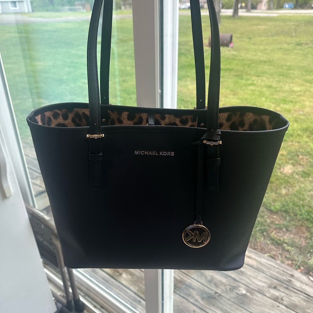 Michael Kors Black Tote with Leopard Interior